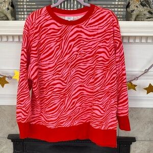 Cabana by Crown and Ivy Red and Pink Zebra Print Sweater